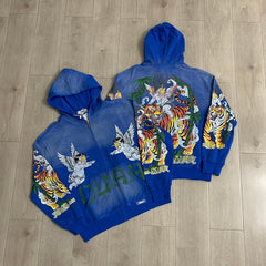 DUAA Hoodie Distressed, ripped, pure cotton hoodie with rhinestone embellishments.