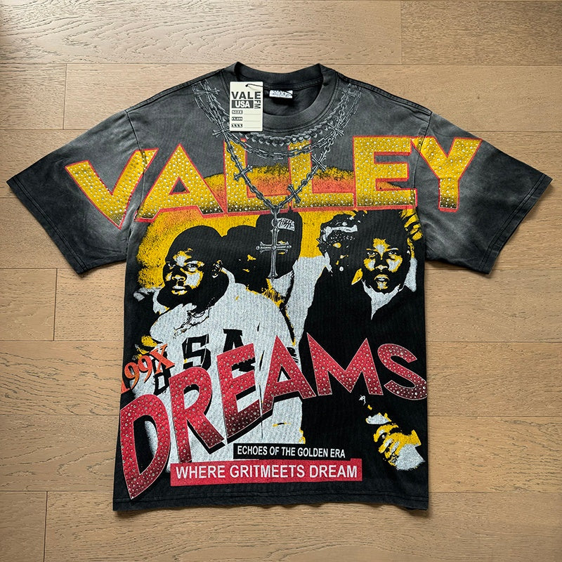 Valeforever Vale T Shirts Washed black with a distressed finish and hot-fix rhinestones.