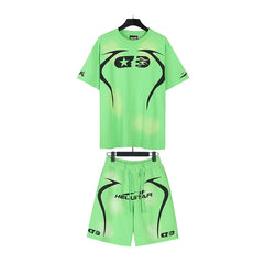 Hellstar T-Shirt And Shorts Two-Piece Set High-quality pure cotton high-street clothing