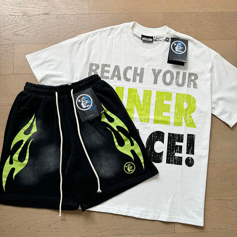 Hellstar T-Shirt And Shorts Two-Piece Set High-quality pure cotton high-street clothing
