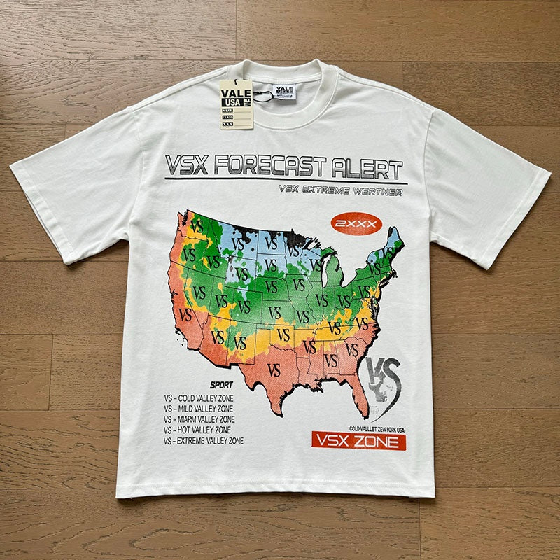 VALE T Shirts Stylish High-Street White Tee with Lettering and Map Print