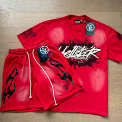 Hellstar T-Shirt And Shorts Two-Piece Set High-quality pure cotton high-street clothing